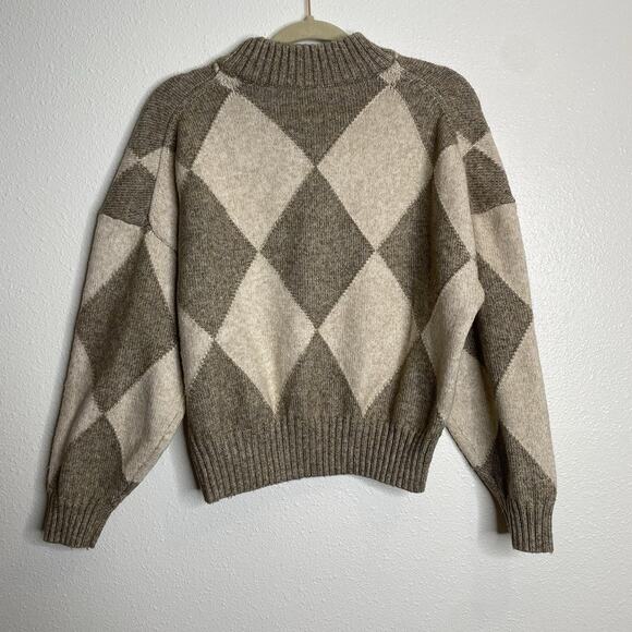 Pringle of Scotland X H&M Womens Argyle Cardigan Sweater White Brown Size‎ S - Picture 4 of 5